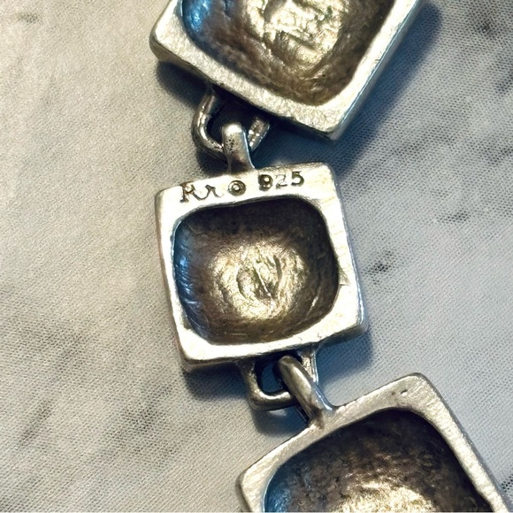 Sterling Silver Square Bracelet Signed Rr 925 - Picture 5 of 7